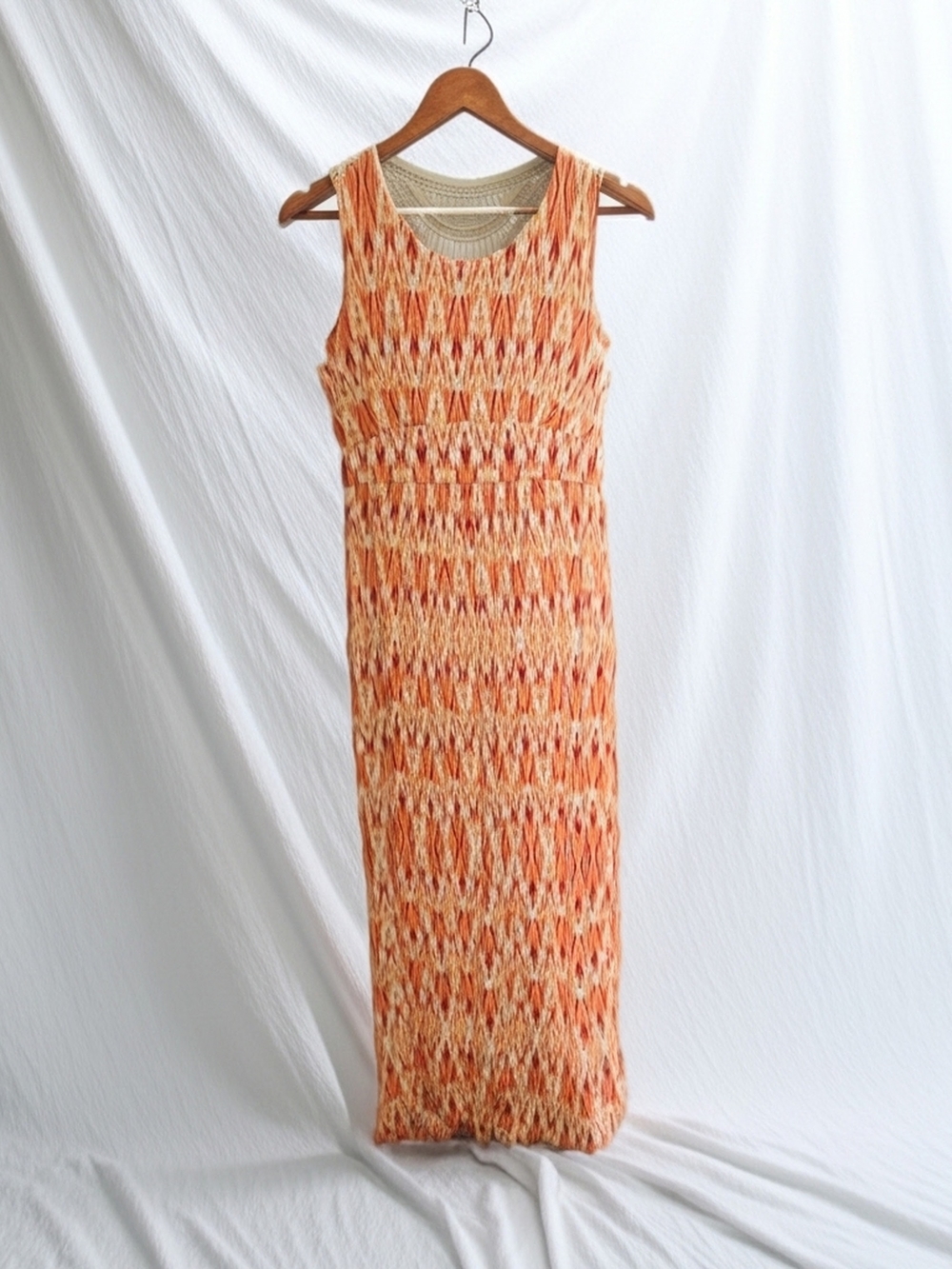 NEW Daisy Fuentes Aztec Tribal Racerback Lace Maxi Dress Orange Pink Cream S